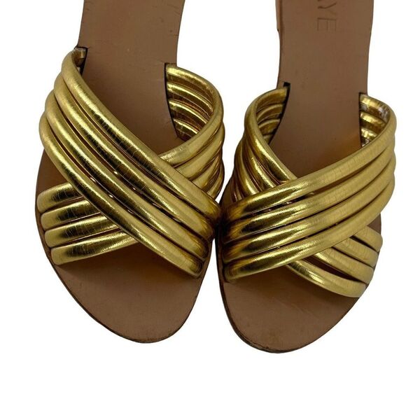 Raye Ziggy Gold Sandals Womens Size 7 Slip On Flats Metallic Open Toe goddess - Picture 13 of 13